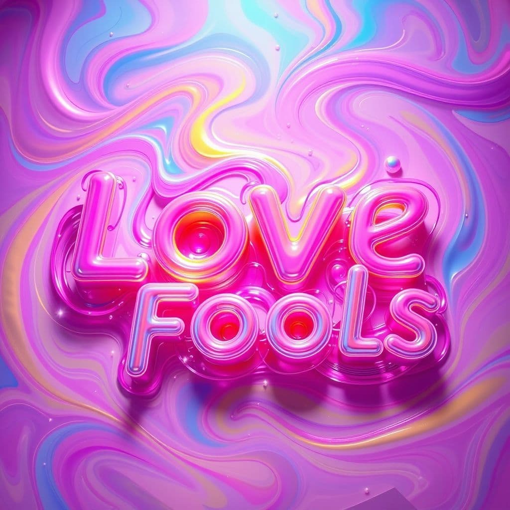 Pop AI Album Cover — A vibrant, abstract pop album cover with the title "Love Is For Fools" cleverly integrated into colorful, swirling patterns and shapes; ethereal lighting with a dreamy atmosphere, bold color palette of pink, blue, and yellow, highly detailed textures, 8k resolution.